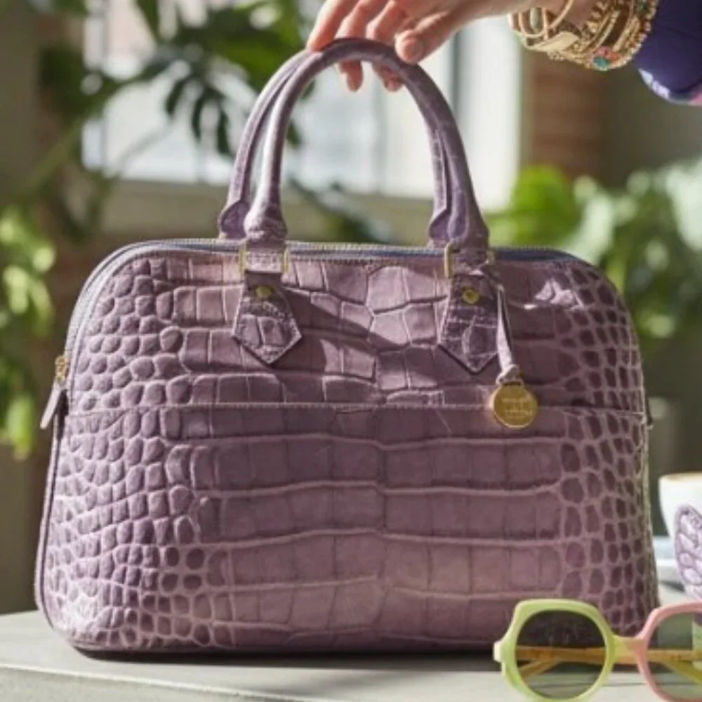 Dooney & Bourke Alto Wisteria Croc Embossed Leather Domed Bowler Satchel - Picture 2 of 11